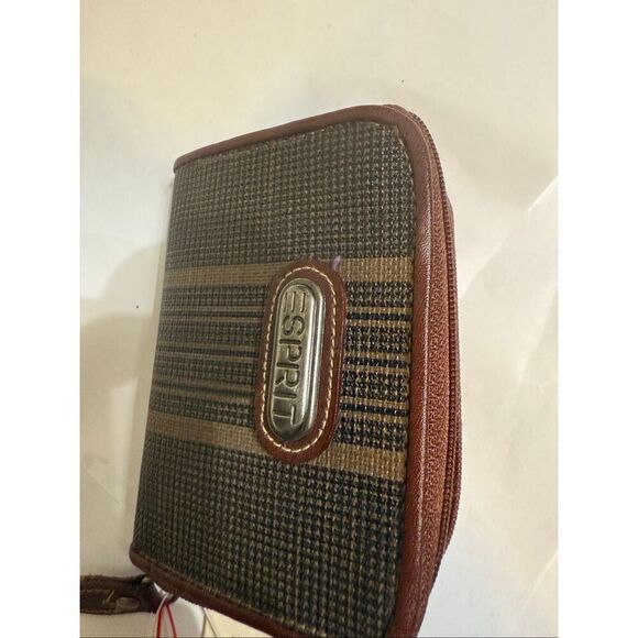 Esprit Women's Stripe Zip Around Compact Coin Wallet Purse Brown NWT - Picture 1 of 9